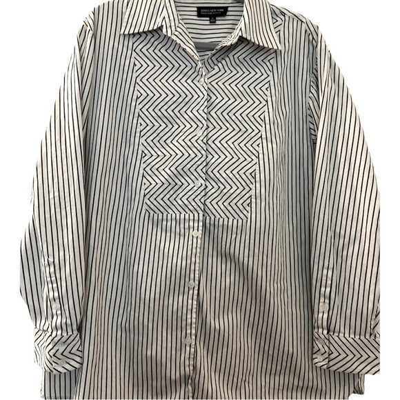 JONES NEW YORK button down shirt. black and  white, size  1X, all cotton - Picture 1 of 7